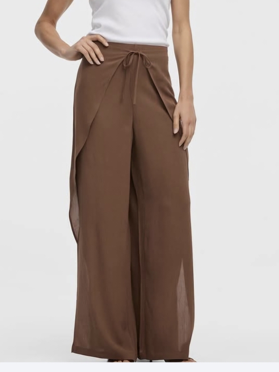 Reitmans Pants - Reitmans Brown Wide-Leg Wrap Overlay Pants with Drawstring